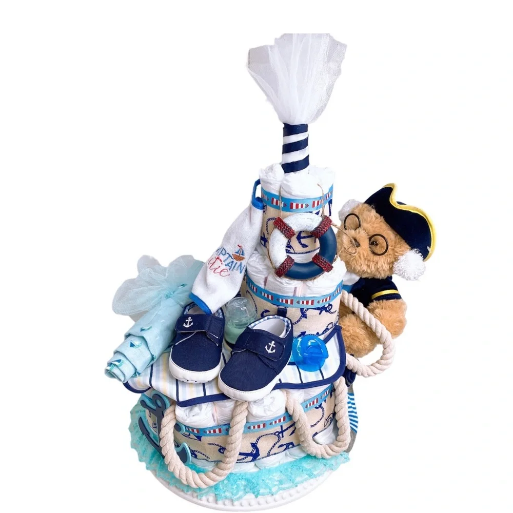 Nautical Captain Boat Diaper Cake, Baby Shower Gift
